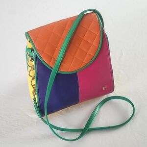 🔥Vintage 80s Leslie Fay Bright Colour Block Shoulder Bag